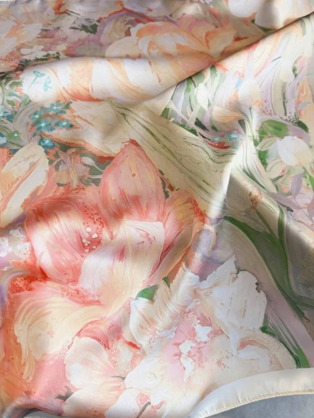 Painterly Floral Satin Square Scarf 26.4
